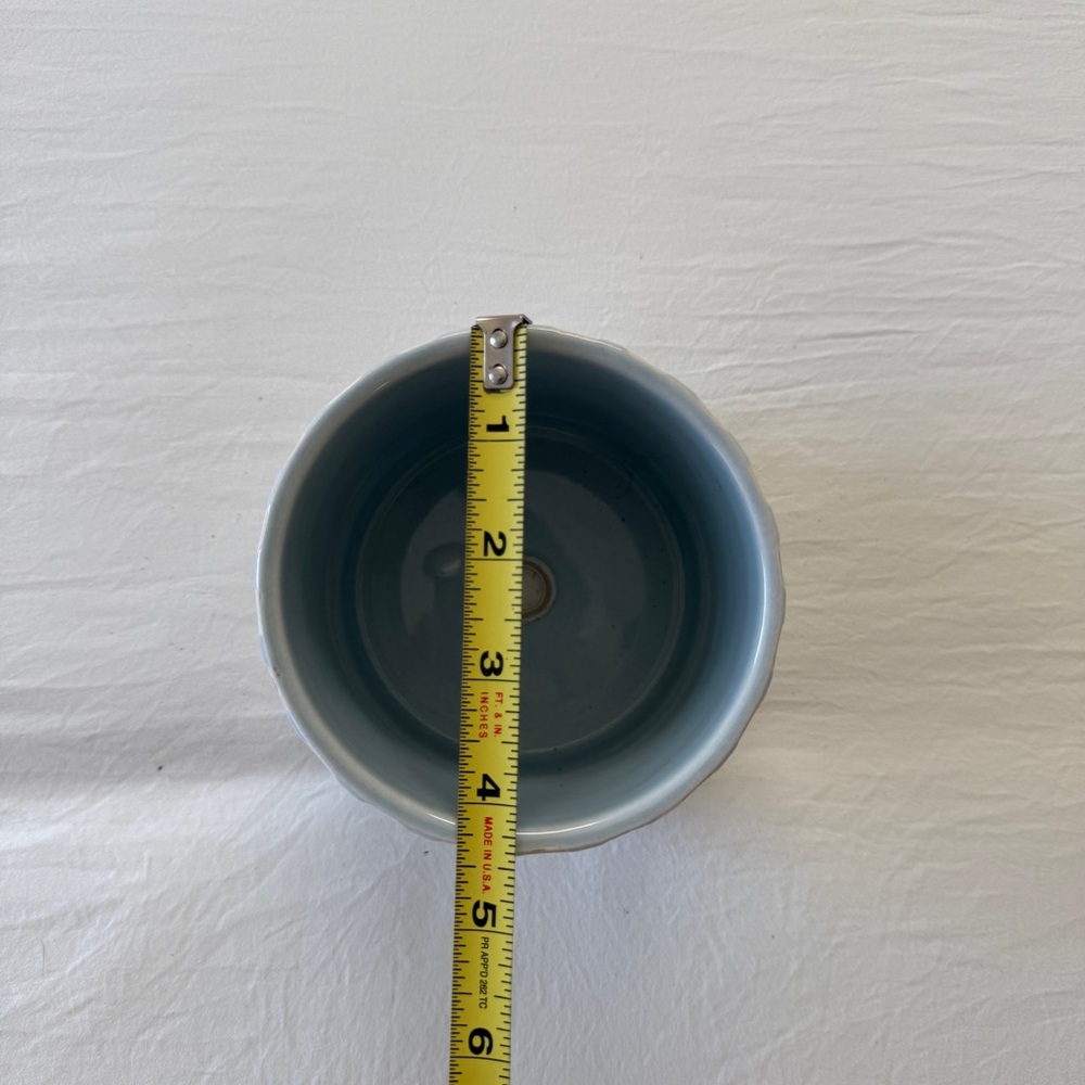 Striped Ceramic Planter in Light Blue and White - Picture 5 of 6